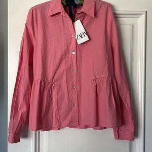 NWT Zara poplin cotton blouse Ruffled bottom